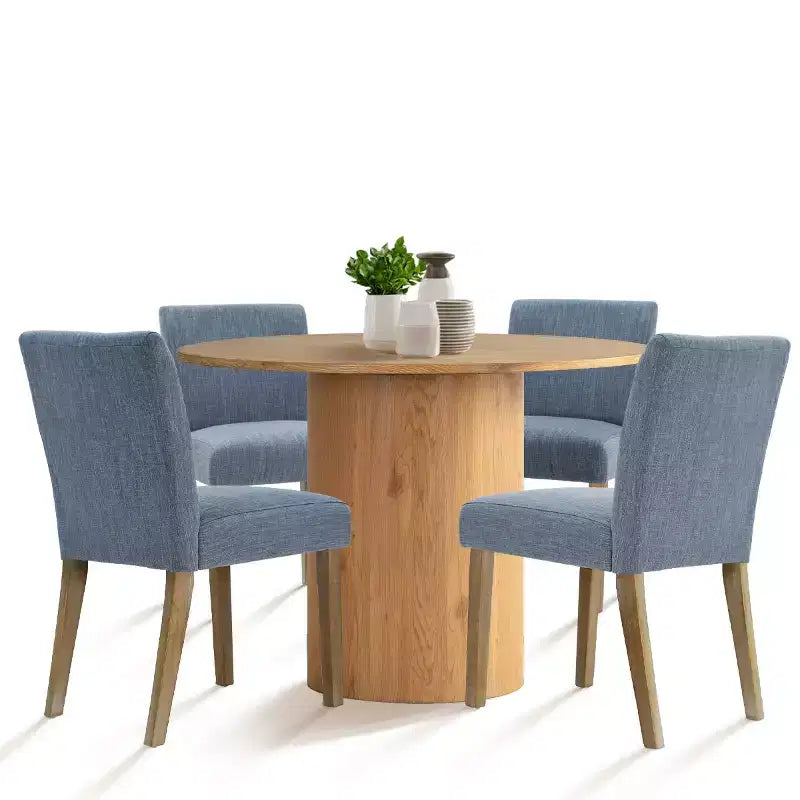 5-Piece Round Dining Table Set & 4 Upholstered Chairs, Modern Wood Pedestal Table Set for Kitchen, Breakfast Nook or Dining Room-Panipeachy