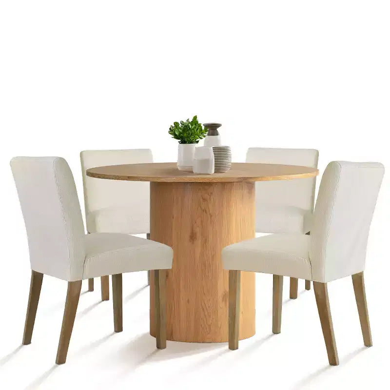 5-Piece Round Dining Table Set & 4 Upholstered Chairs, Modern Wood Pedestal Table Set for Kitchen, Breakfast Nook or Dining Room-Panipeachy