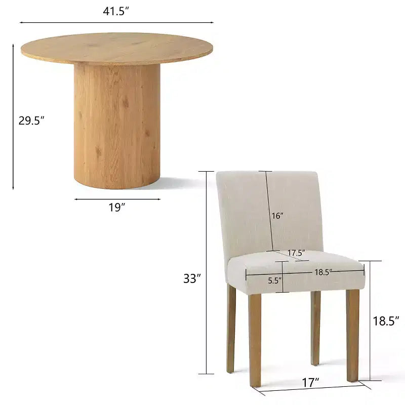5-Piece Round Dining Table Set & 4 Upholstered Chairs, Modern Wood Pedestal Table Set for Kitchen, Breakfast Nook or Dining Room-Panipeachy