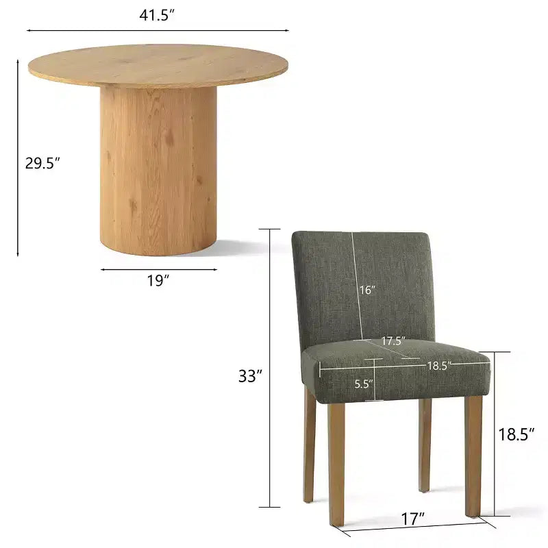 5-Piece Round Dining Table Set & 4 Upholstered Chairs, Modern Wood Pedestal Table Set for Kitchen, Breakfast Nook or Dining Room-Panipeachy