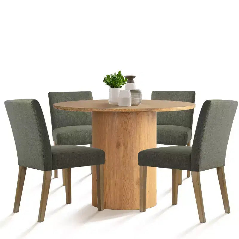 5-Piece Round Dining Table Set & 4 Upholstered Chairs, Modern Wood Pedestal Table Set for Kitchen, Breakfast Nook or Dining Room-Panipeachy