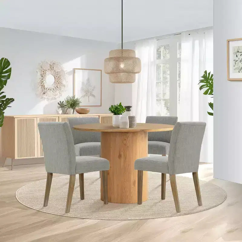 5-Piece Round Dining Table Set & 4 Upholstered Chairs, Modern Wood Pedestal Table Set for Kitchen, Breakfast Nook or Dining Room-Panipeachy