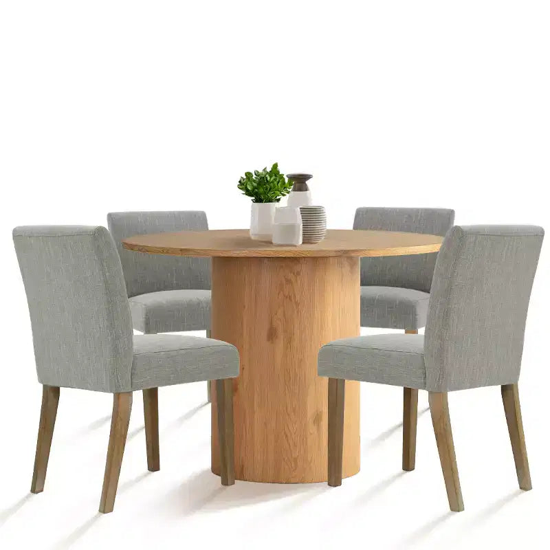 5-Piece Round Dining Table Set & 4 Upholstered Chairs, Modern Wood Pedestal Table Set for Kitchen, Breakfast Nook or Dining Room-Panipeachy