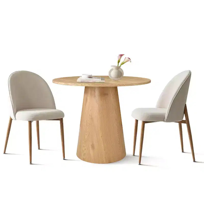 Modern Oak Veneer Bistro Table Set, 35 Round Pedestal Table and 2 Curved Back Dining Chairs for Apartment Dining Spaces-Panipeachy