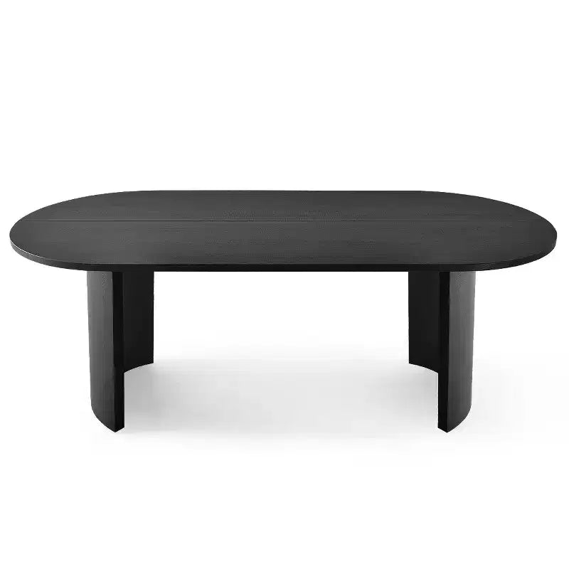 7-Piece Dining Table Set with Velvet Chairs, Modern Oval Black Table & Upholstered Armchairs with Metal Legs for Dining Room-Panipeachy