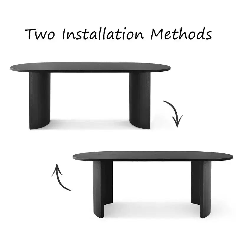7-Piece Dining Table Set with Velvet Chairs, Modern Oval Black Table & Upholstered Armchairs with Metal Legs for Dining Room-Panipeachy