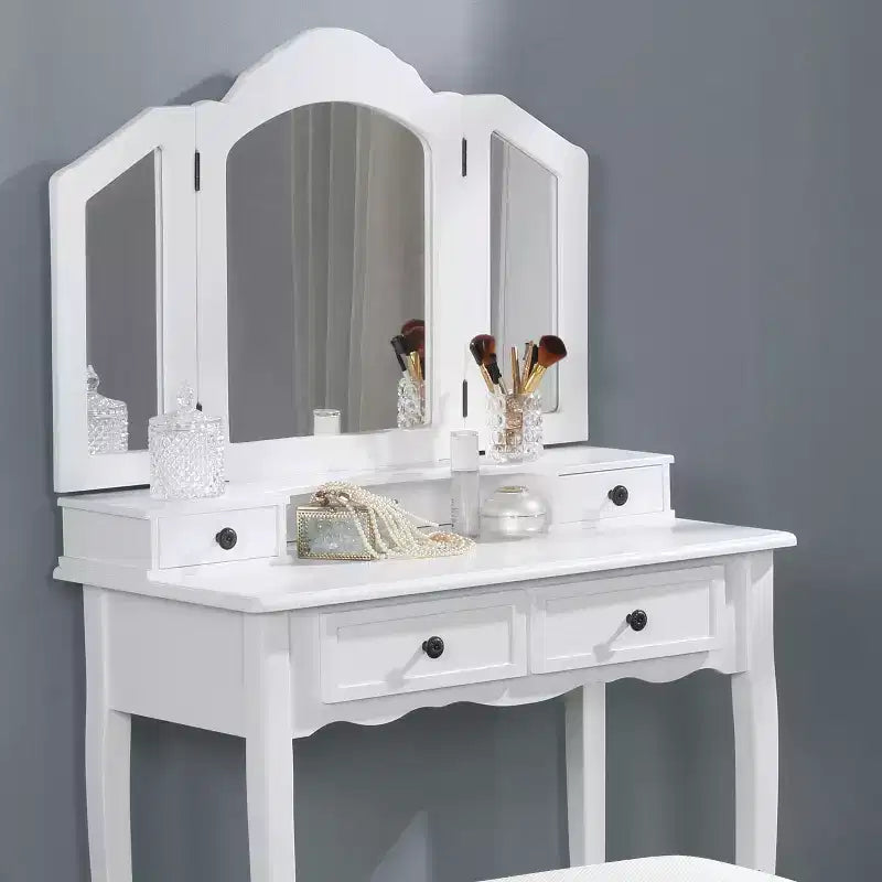 JVNOXK31.5-inch three-sided beveled mirror wooden vanity with two vanity drawers and stool, white