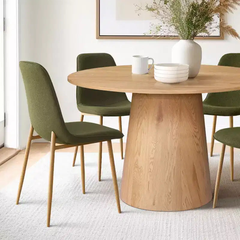 5-Piece Oak Round Dining Table Set, 46 Pedestal Table with 4 Upholstered Dining Chairs, Modern Dining Room Furniture-Panipeachy