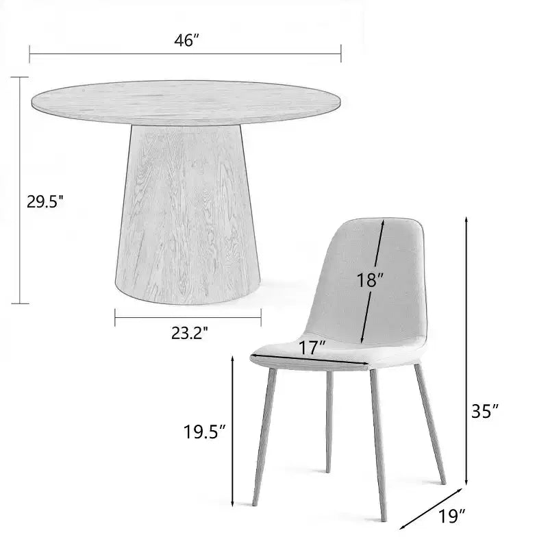 5-Piece Oak Round Dining Table Set, 46 Pedestal Table with 4 Upholstered Dining Chairs, Modern Dining Room Furniture-Panipeachy