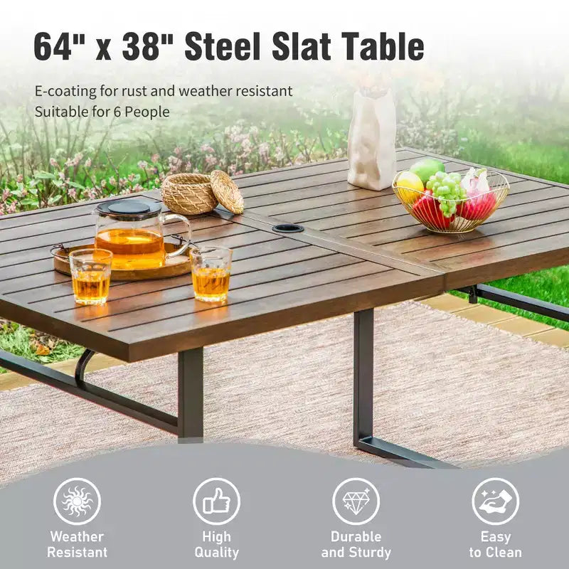 Captiva Designs 7pc Kitchen Furniture Set with Wood-like Dining Table & Cushioned Metal Chairs