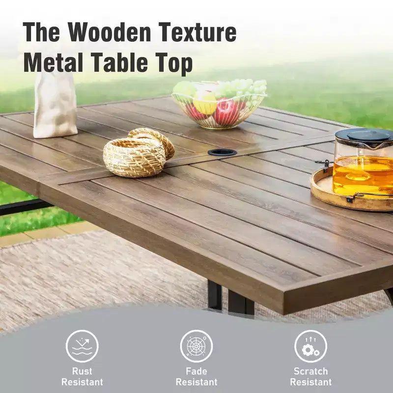 Captiva Designs 7pc Kitchen Furniture Set with Wood-like Dining Table & Cushioned Metal Chairs