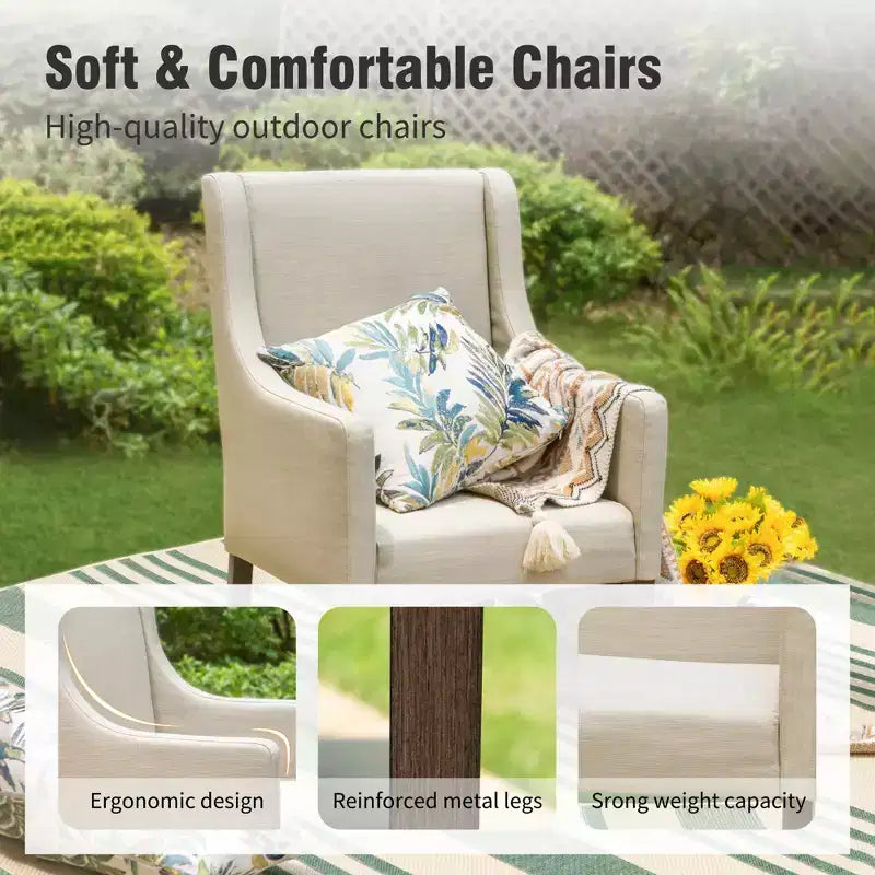 Captiva Designs 7pc Kitchen Furniture Set with Wood-like Dining Table & Cushioned Metal Chairs