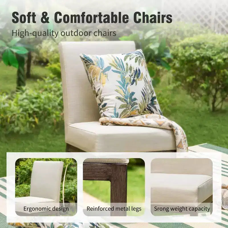 Captiva Designs 7pc Kitchen Furniture Set with Wood-like Dining Table & Cushioned Metal Chairs