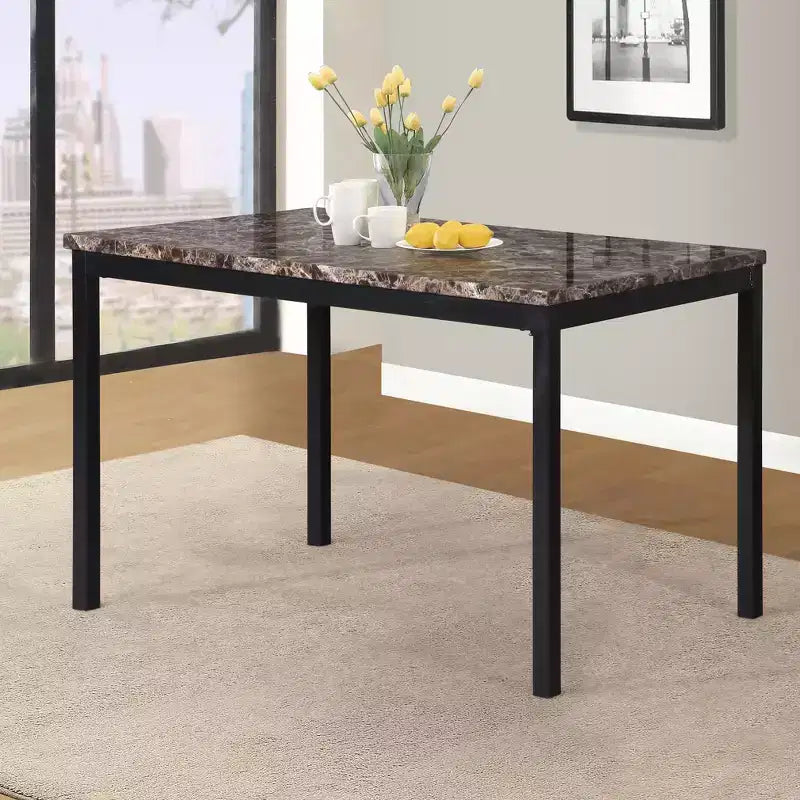 GDFStudio Nolan 5 Piece Metal Frame Dining Set with Faux Marble Tabletop