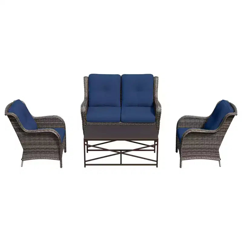 UPTIOT 4-Piece All-Weather Outdoor Lounge Set with Loveseat, Chairs & Tempered Table