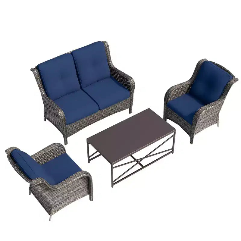 UPTIOT 4-Piece All-Weather Outdoor Lounge Set with Loveseat, Chairs & Tempered Table