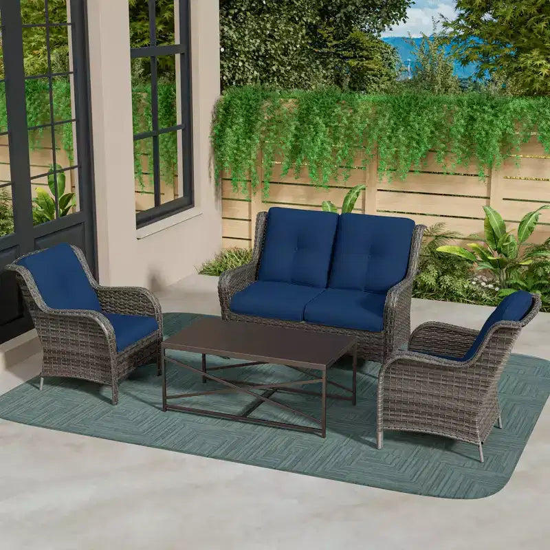 UPTIOT 4-Piece All-Weather Outdoor Lounge Set with Loveseat, Chairs & Tempered Table
