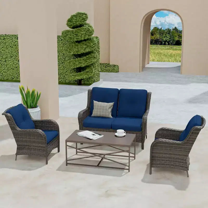 UPTIOT 4-Piece All-Weather Outdoor Lounge Set with Loveseat, Chairs & Tempered Table