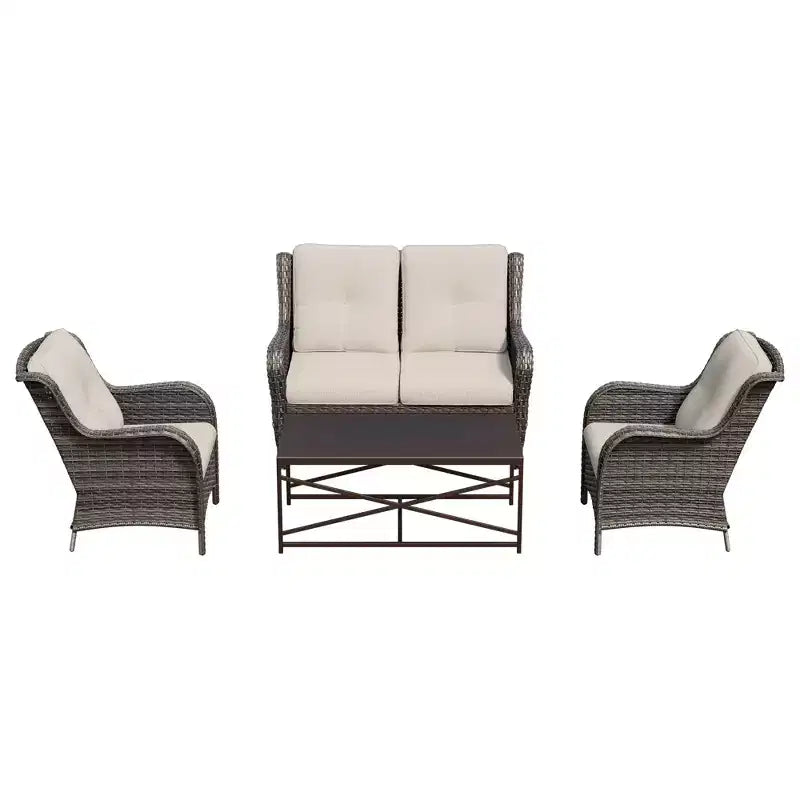 UPTIOT 4-Piece All-Weather Outdoor Lounge Set with Loveseat, Chairs & Tempered Table