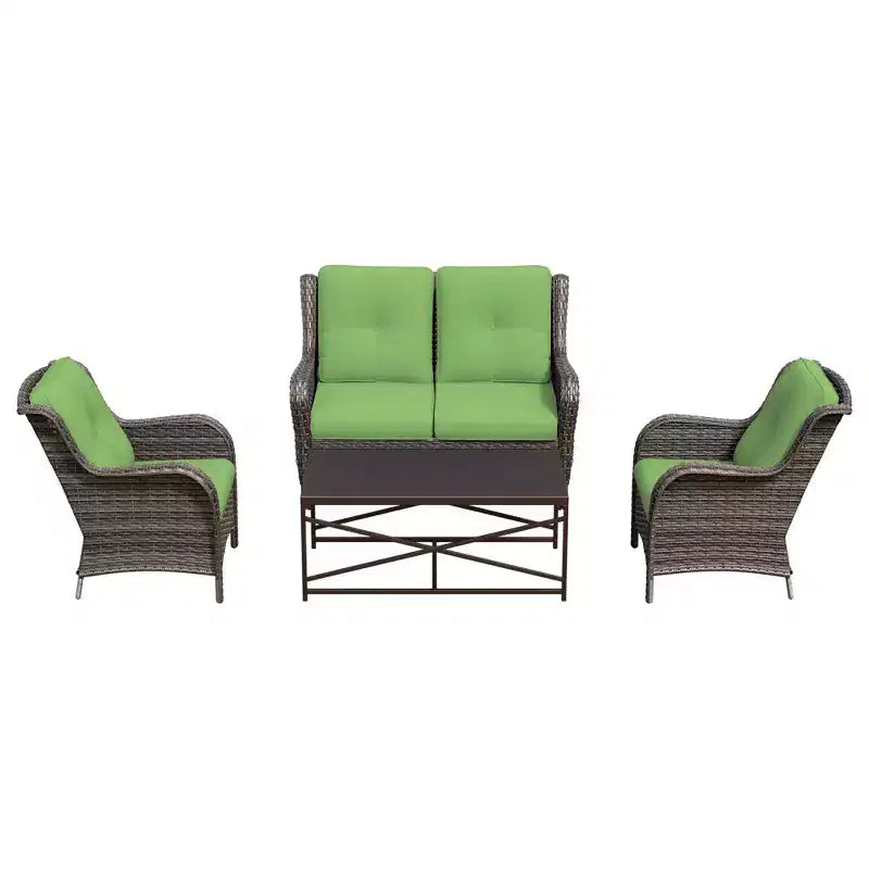 UPTIOT 4-Piece All-Weather Outdoor Lounge Set with Loveseat, Chairs & Tempered Table