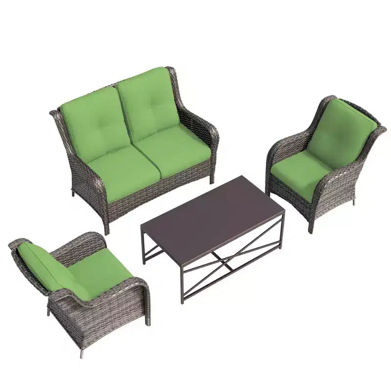 UPTIOT 4-Piece All-Weather Outdoor Lounge Set with Loveseat, Chairs & Tempered Table