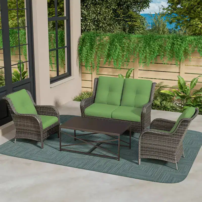 UPTIOT 4-Piece All-Weather Outdoor Lounge Set with Loveseat, Chairs & Tempered Table
