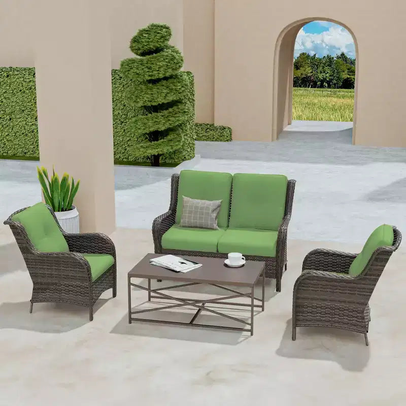 UPTIOT 4-Piece All-Weather Outdoor Lounge Set with Loveseat, Chairs & Tempered Table
