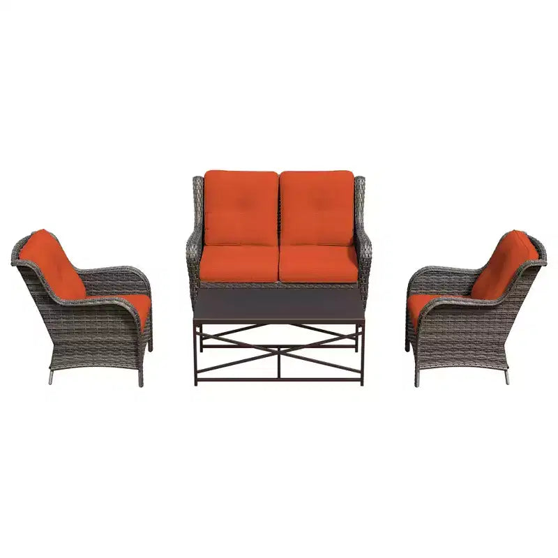 UPTIOT 4-Piece All-Weather Outdoor Lounge Set with Loveseat, Chairs & Tempered Table