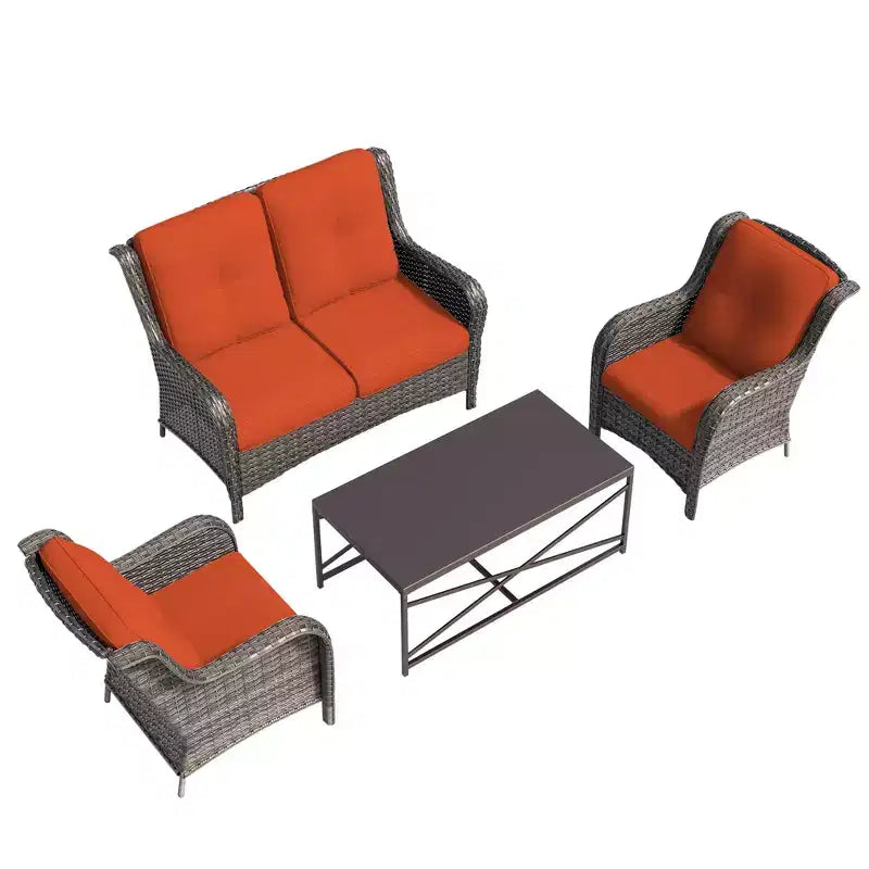 UPTIOT 4-Piece All-Weather Outdoor Lounge Set with Loveseat, Chairs & Tempered Table