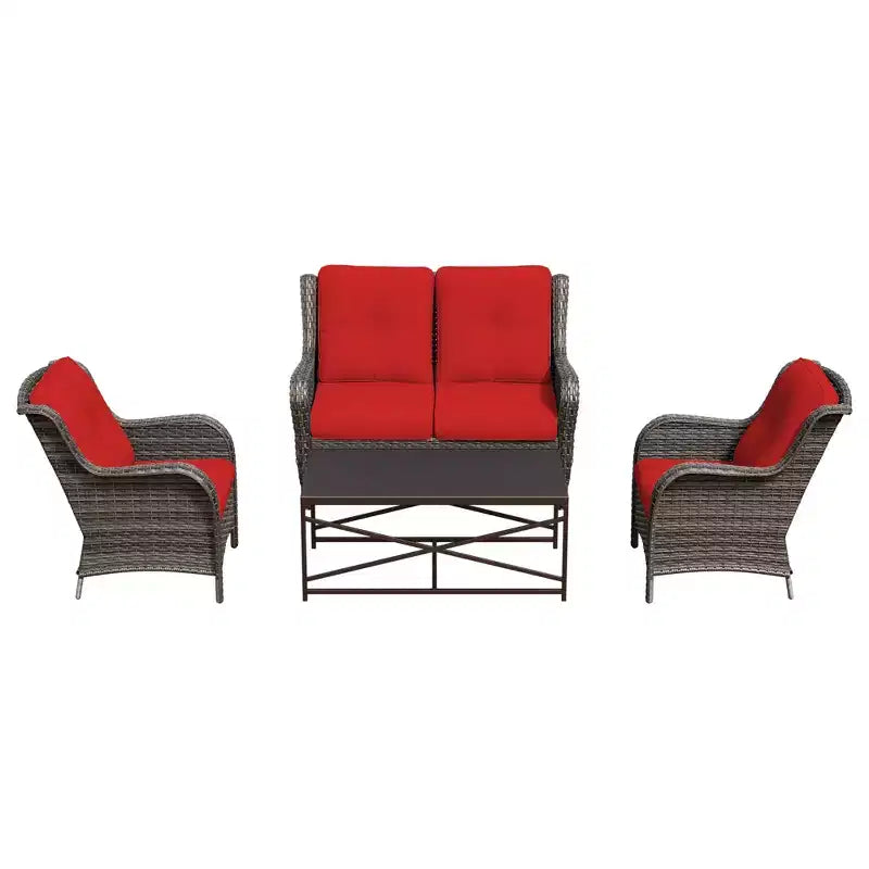UPTIOT 4-Piece All-Weather Outdoor Lounge Set with Loveseat, Chairs & Tempered Table