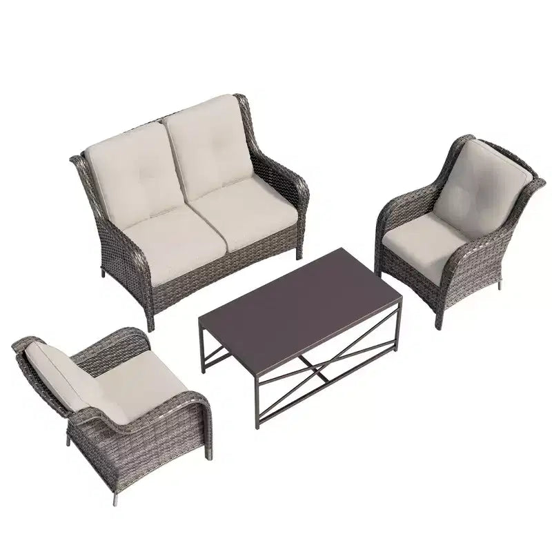UPTIOT 4-Piece All-Weather Outdoor Lounge Set with Loveseat, Chairs & Tempered Table