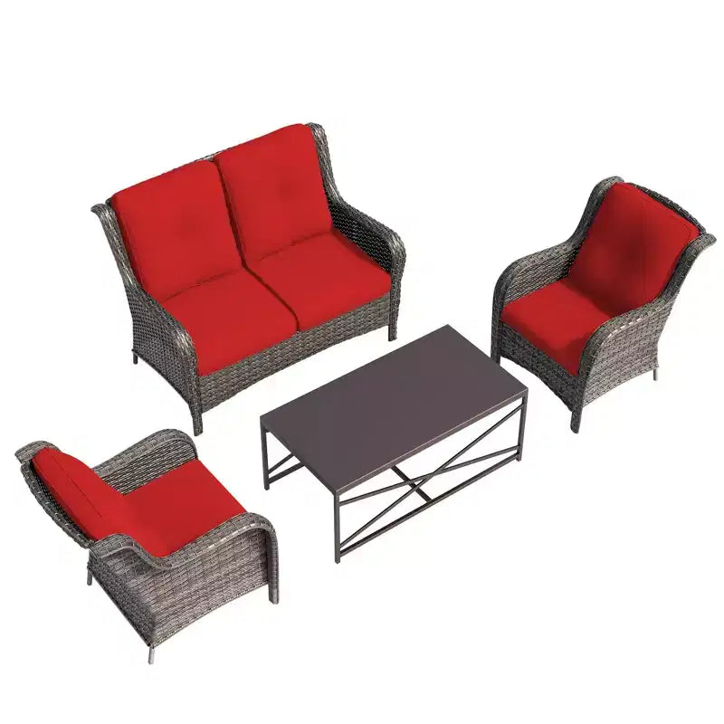UPTIOT 4-Piece All-Weather Outdoor Lounge Set with Loveseat, Chairs & Tempered Table
