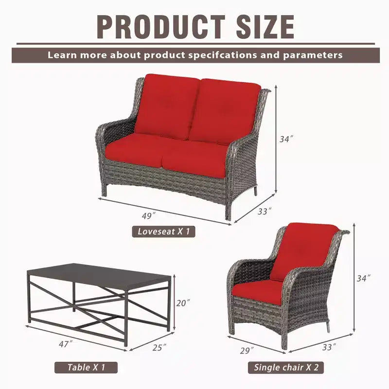 UPTIOT 4-Piece All-Weather Outdoor Lounge Set with Loveseat, Chairs & Tempered Table