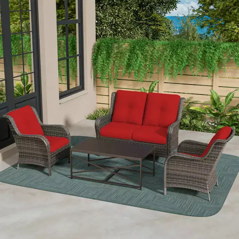 UPTIOT 4-Piece All-Weather Outdoor Lounge Set with Loveseat, Chairs & Tempered Table