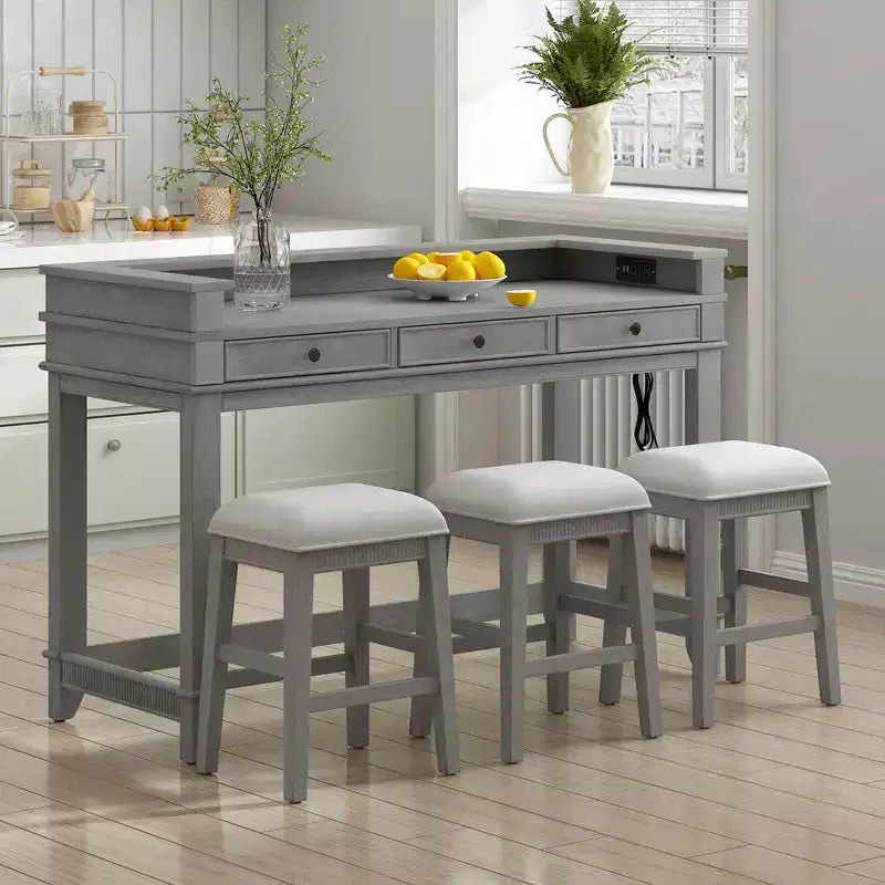 sumyeg TREXM 4-Piece Retro Dining Set with Kitchen Table 3 Chairs and 3 Storage Drawers