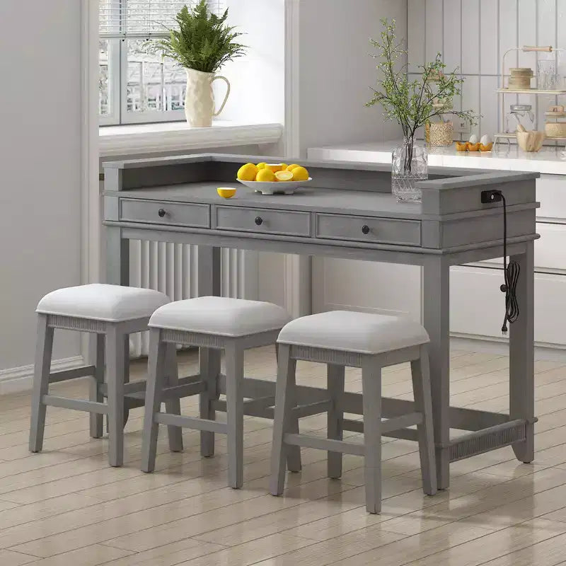 sumyeg TREXM 4-Piece Retro Dining Set with Kitchen Table 3 Chairs and 3 Storage Drawers