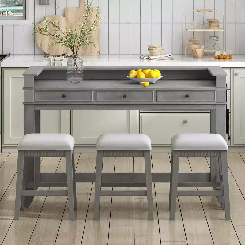 sumyeg TREXM 4-Piece Retro Dining Set with Kitchen Table 3 Chairs and 3 Storage Drawers