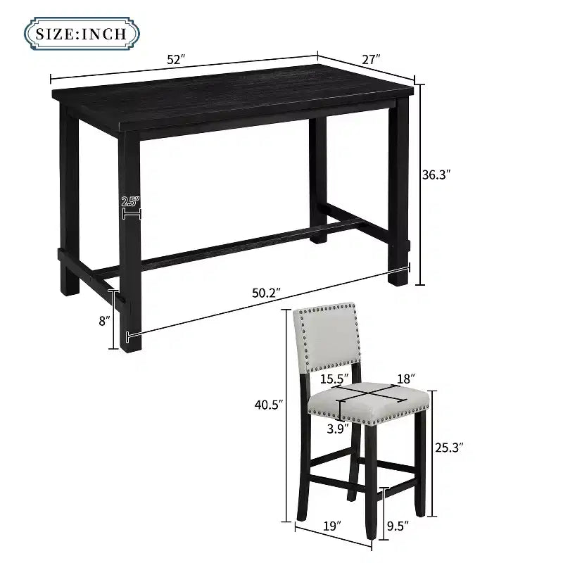 5 Piece Dining Table Set Counter Height Dining Set with Classic Elegant Rectangel Table and 4 Padded Chairs for Kitchen Dining Room