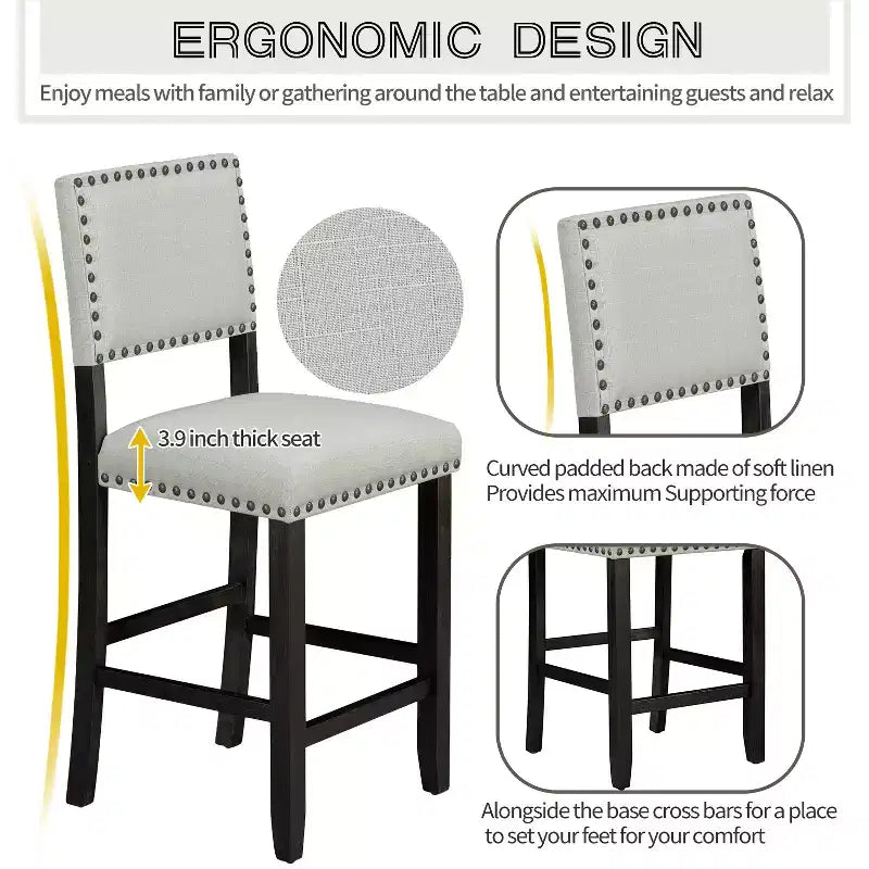 5 Piece Dining Table Set Counter Height Dining Set with Classic Elegant Rectangel Table and 4 Padded Chairs for Kitchen Dining Room