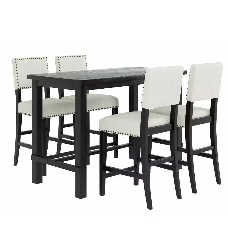 5 Piece Dining Table Set Counter Height Dining Set with Classic Elegant Rectangel Table and 4 Padded Chairs for Kitchen Dining Room