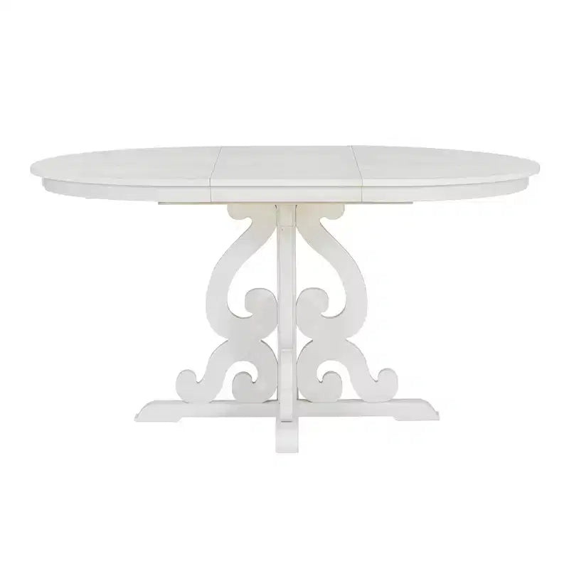 Farmhouse Kitchen Table Set for 4, Wooden Extendable Round Dining Table Set and 4 Upholstered Chairs, Retro Dining Set for Kitchen