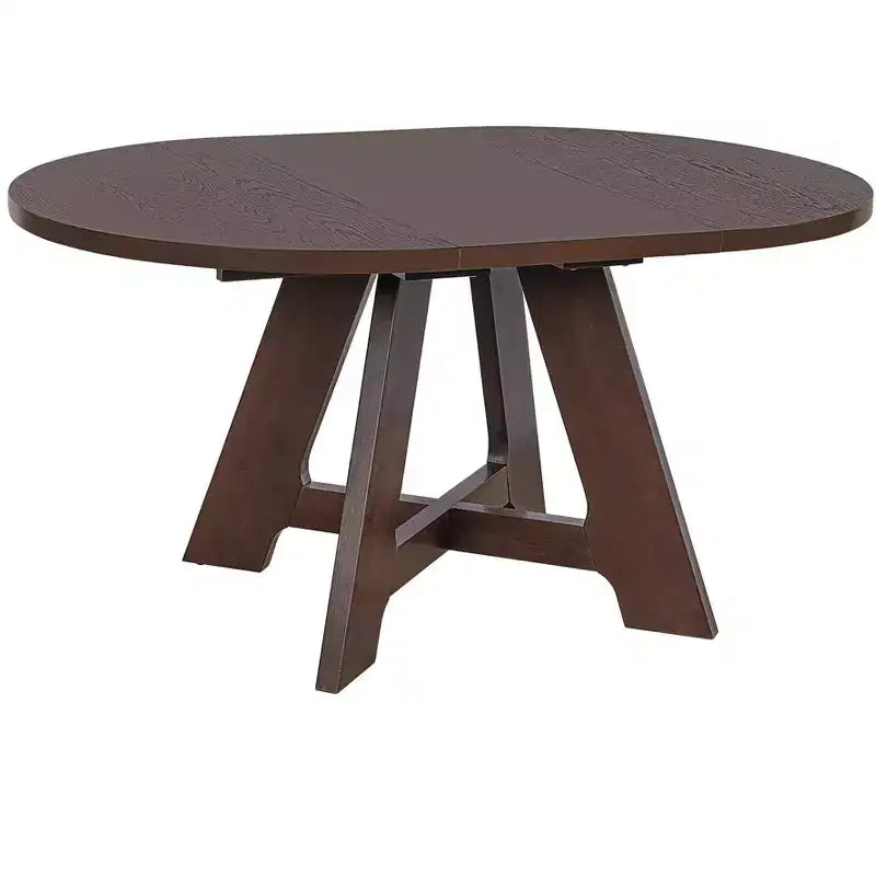 Farmhouse Extendable Round Dining Table Set for 4, Kitchen Table Set with Removable Leaf and 4 Upholstered Dining Chairs
