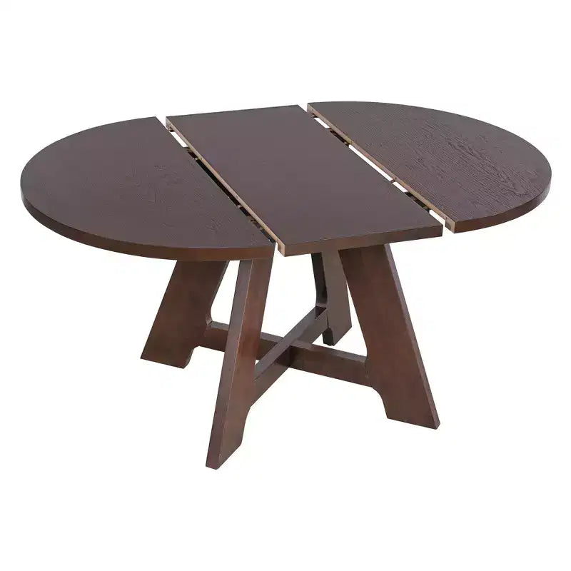 Farmhouse Extendable Round Dining Table Set for 4, Kitchen Table Set with Removable Leaf and 4 Upholstered Dining Chairs