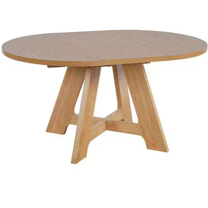 Farmhouse Extendable Round Dining Table Set for 4, Kitchen Table Set with Removable Leaf and 4 Upholstered Dining Chairs