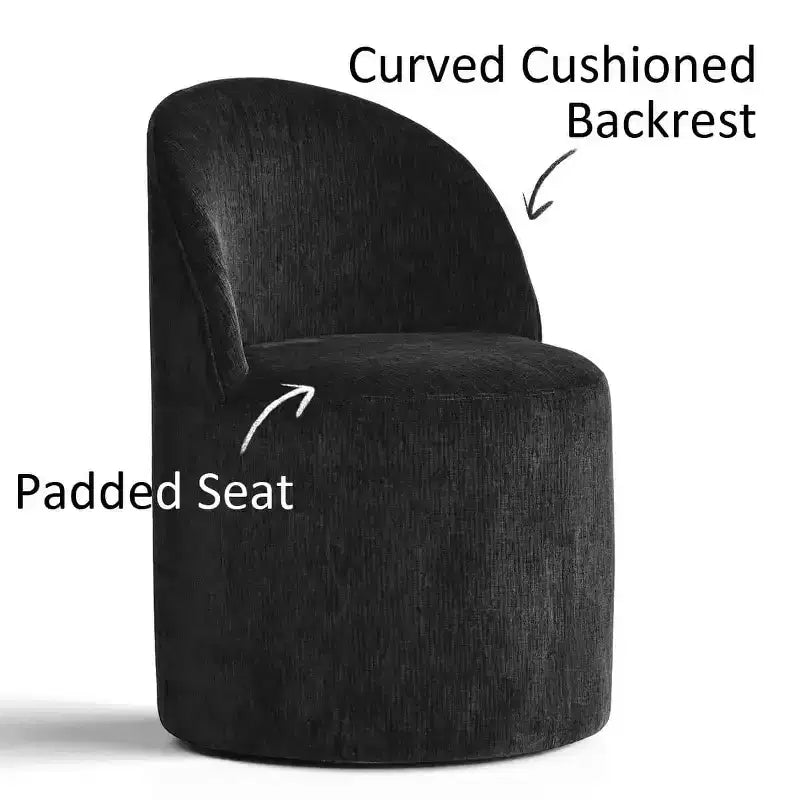 Modern Round Dining Table Set For 6, Black Pedestal Dining Table, Chenille Swivel Rolling Barrel Chairs With Wheels - Panipeachy