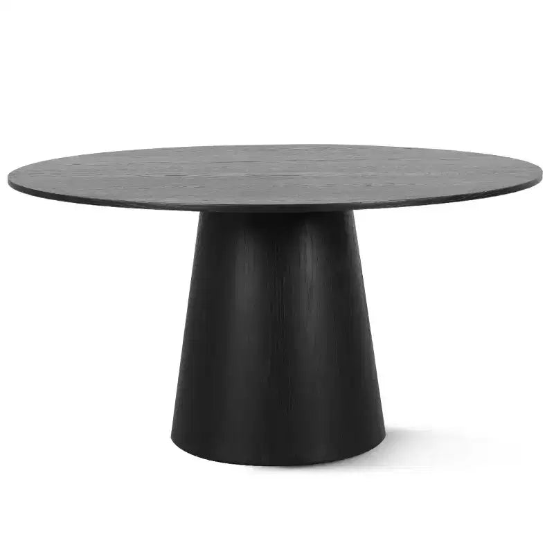 Modern Round Dining Table Set For 6, Black Pedestal Dining Table, Chenille Swivel Rolling Barrel Chairs With Wheels - Panipeachy