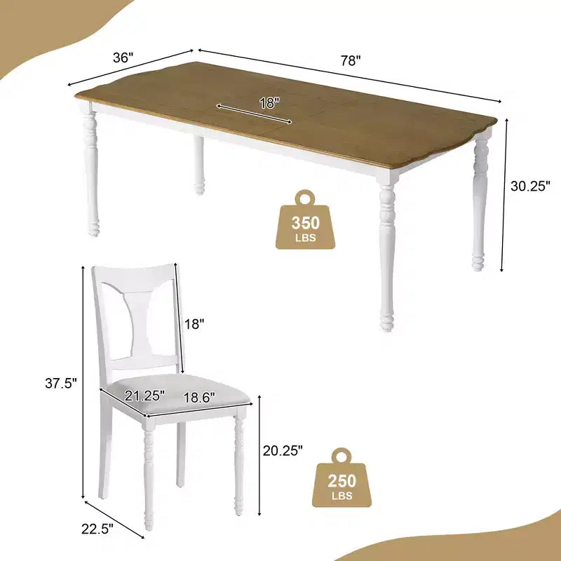 GDFStudio Grant 7-Piece Dining Table Set with 60 to 78 Extendable Wood Table (Set of 6)