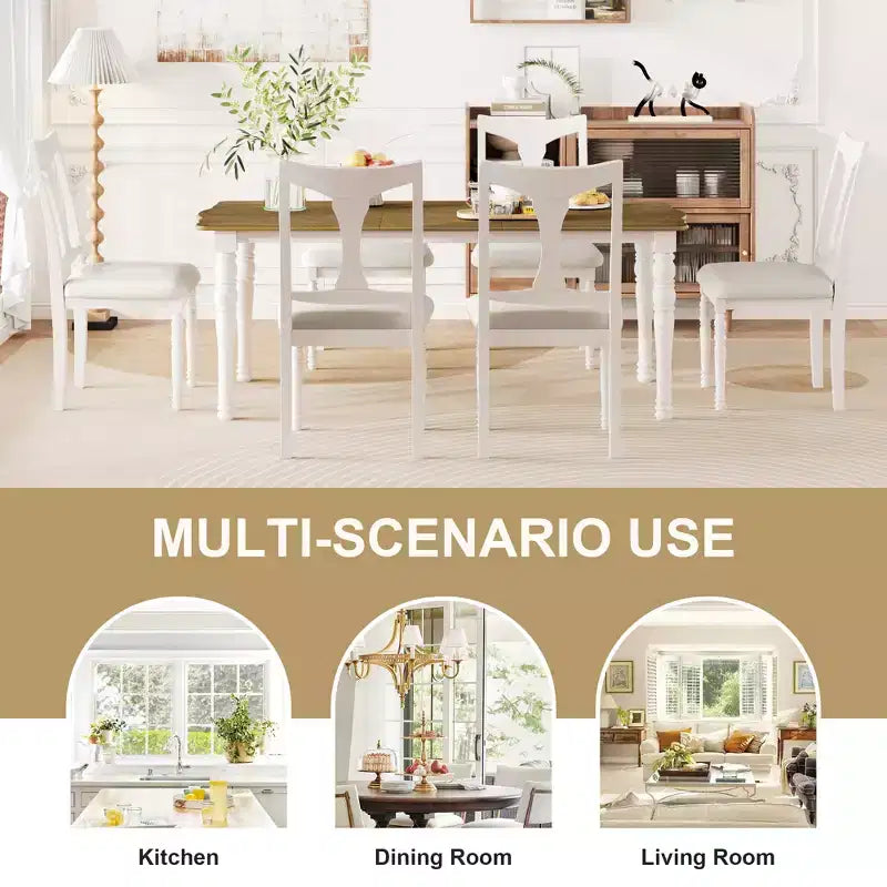 GDFStudio Grant 7-Piece Dining Table Set with 60 to 78 Extendable Wood Table (Set of 6)