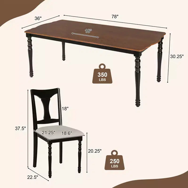 GDFStudio Grant 7-Piece Dining Table Set with 60 to 78 Extendable Wood Table (Set of 6)