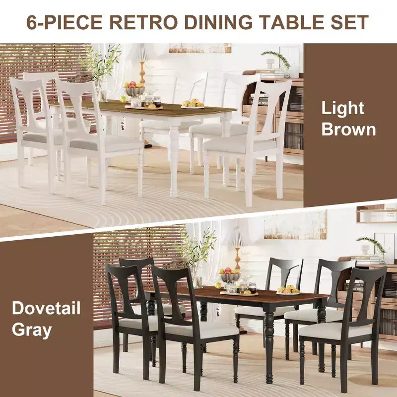 GDFStudio Grant 7-Piece Dining Table Set with 60 to 78 Extendable Wood Table (Set of 6)